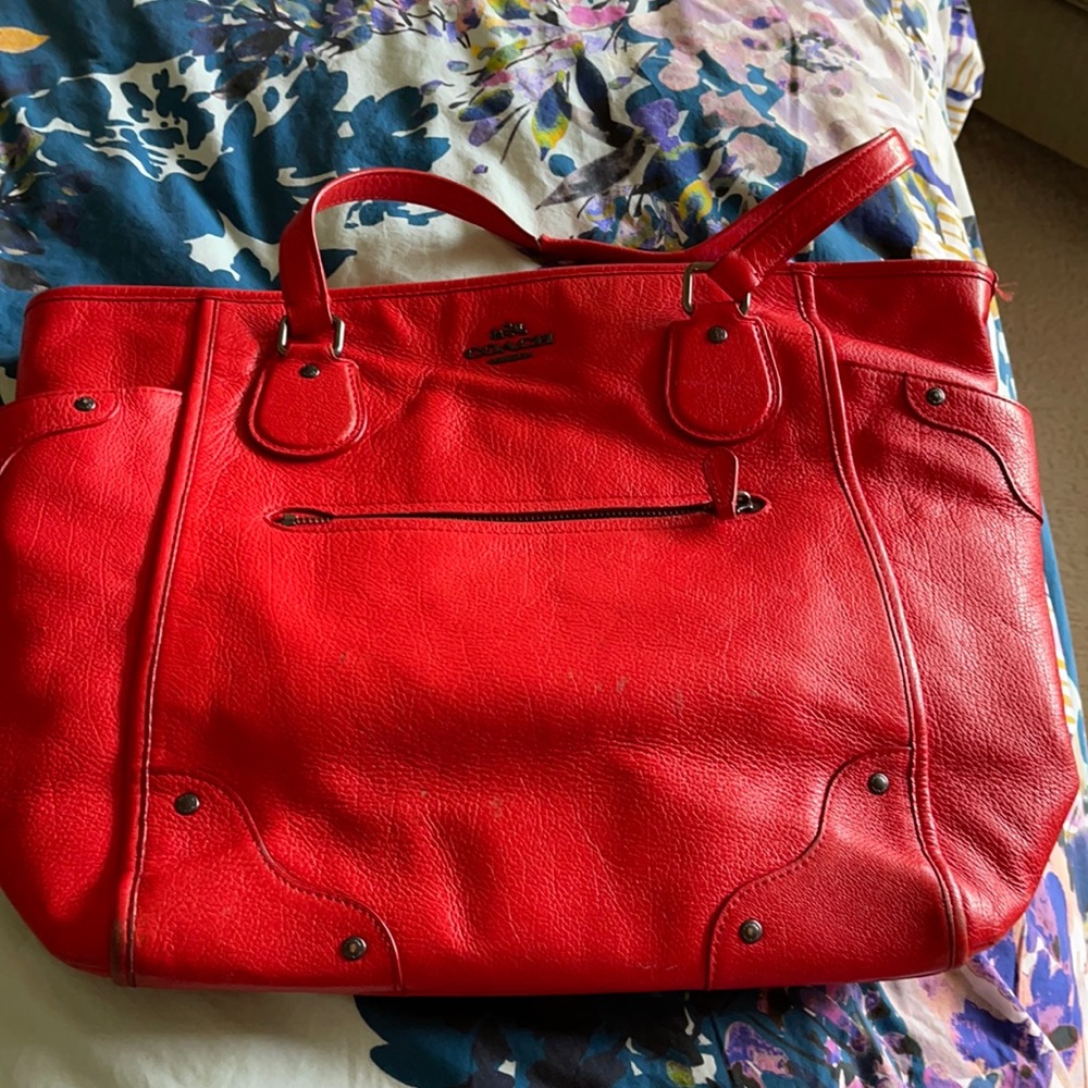 Slightly worn Coach briefcase in cherry red
